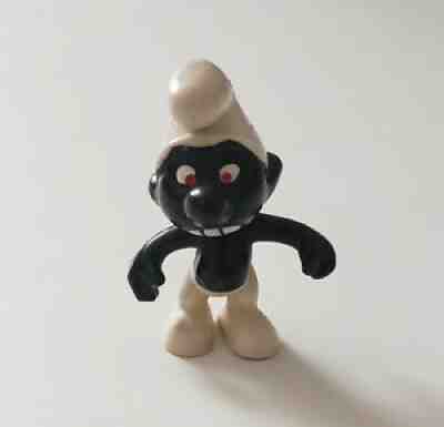 Rare Vintage Black Smurf Figure With Red Eyes And Chattering Teeth