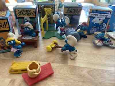 VINTAGE PEYO SUPER SMURF SMURFETTE SCHLEICH HUGE LOT INC BOXES