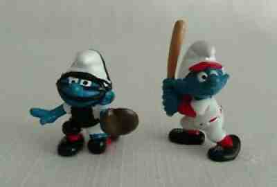 Lot 2 Smurfs Sports BASEBALL SOFTBALL Pitcher & Batter 1980s