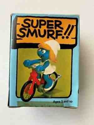 Vintage Schleich Super Smurfette Riding Bicycle #6743 New In Box, Rare!