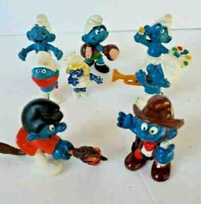 Lot of 8 Rare Vintage Smurfs figures Peyo Schleich Hobby Horse