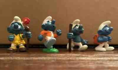 Vintage Smurf Figurine - Set Of 4. Hiker, Jogger, Backpack. Lot#2