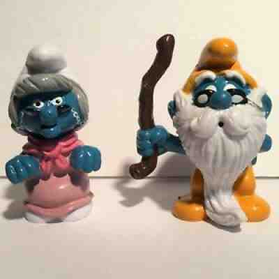 Vintage Peyo PVC 20408 20226 GRANDPA & GRANDMA Smurf Grandfather Set NOS