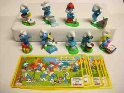 KINDER SURPRISE SET SMURFS PITUFOS PUFFI FERRERO FIGURES CAKE TOPPERS +9 PAPERS