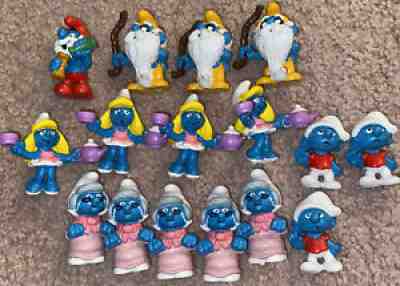 16 Set Vintage Peyo PVC 20408 20226 GRANDPA & GRANDMA Smurfs Smurfette Set NOS