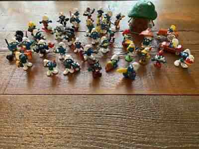 Vintage 40 piece Lot of Smurf Figures w/ Mushroom House - 1978 Schleich Peyo