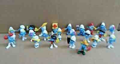 24 SMURFS TOY FIGURES McDonalds Lot Grouchy Handy Smurfette Jokey Papa Smooth +