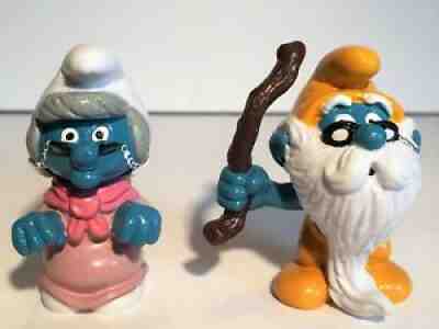 Vintage Peyo PVC 20408 20226 GRANDPA & GRANDMA Smurf Grandfather Set NOS