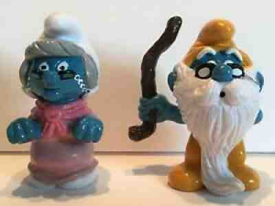 Vintage Peyo PVC 20408 20226 GRANDPA & GRANDMA Smurf Grandfather Set NOS