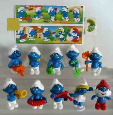 KINDER SURPRISE SET SMURFS PITUFOS PUFFI FERRERO FIGURES CAKE TOPPERS +1 PAPER