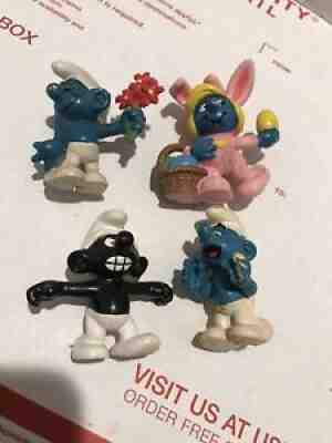 Vintage Smufs Lot Red Eyes Black Smurf Smurfette Bunny Schleich 1.5â? Ex-poor