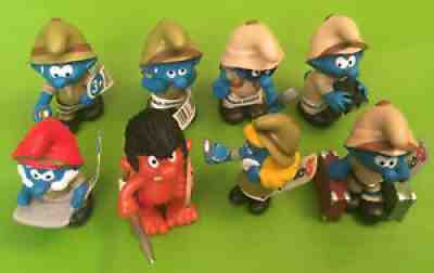 8x JUNGLE SMURF 2015 PVC FIGURES SET PEYO SAFARI DEVIL & KING GUARD SET PVC