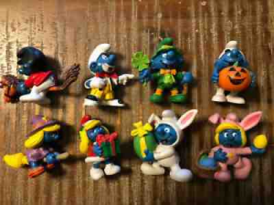 8 VINTAGE HOLIDAY SMURFS Easter Christmas St.Patrickâ??s Halloween Lot