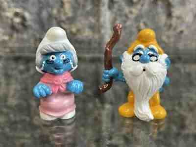 Vintage Peyo PVC 20408 20226 GRANDPA & GRANDMA Smurf Grandfather Set NOS