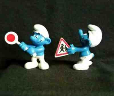 Smurf Lot 2 Signs ~ School Patrol 2.0154 3A & Traffic Crossing 2.0155 1A ~ Peyo