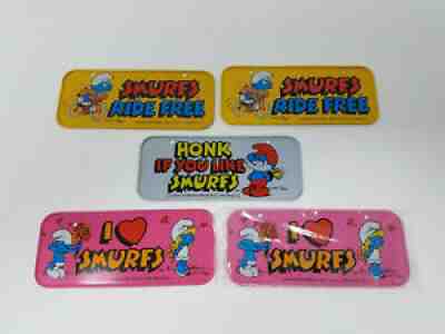 LOT of 5 Vintage 1983 SMURFS Mini Bike Bicycle License Plates RIDE FREE Rare HTF