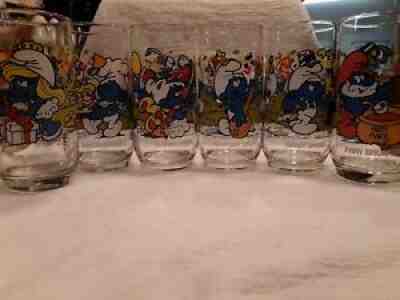 Collection Of 6 Vintage Smurf Peyo 1983 Glass Cups Birthday Party Set