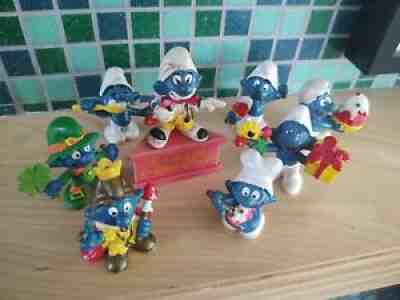 8- Vintage smurfs 3-Ring Circus Smurf PVC St. Patrick's day Baker Jokey king