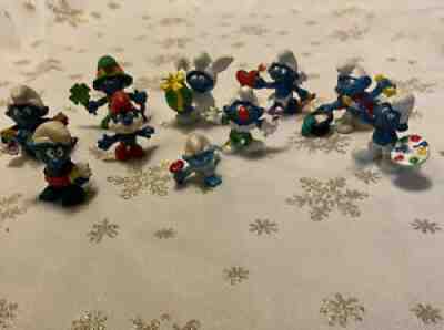 Vintage Lot Of 10 Schleich Peyo Smurf Action Figures PVC 1980â??s Collection