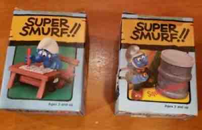 Smurfs Fireman Super Smurf Firefighter 6720 and Vintage Super Smurf School 6724