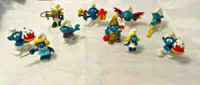 1978 Smurfs Lot of 10 Peyo Schleich Cowgirl Smurfette Nurse Emperor Cake Batwing