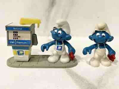 Smurfs 20052 Schleich National Gas Station Smurf Gas Pump Base Coveralls No hose