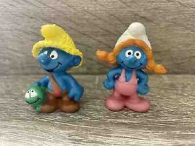 Smurfs Sassette And Nat smurfling Rare Vintage Lot#A10