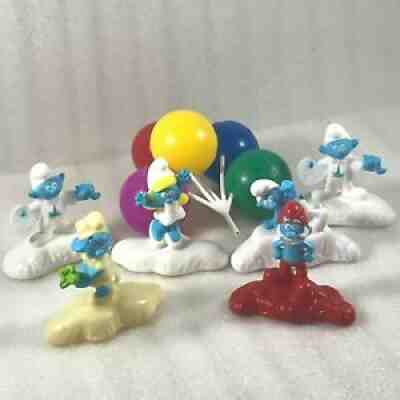 Smurfs Blue Lot Plastic McDonalds Toys Cake Toppers Papa Smurfette Figures 2 In