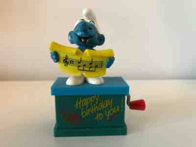 Vintage Smurfs Happy Birthday Musicbox Swiss Musical Movement Figure Works
