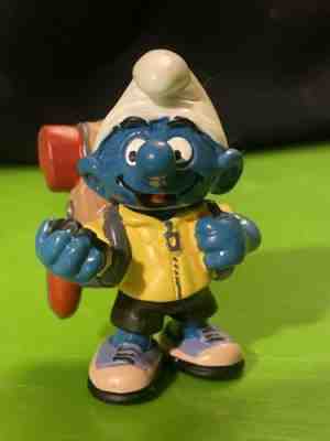 Hiker Smurf Backpack Compass Mountain Climber 20474 Rare Vintage Figure Toy