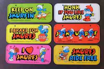 Vintage 1983 Complete Set of 6 SMURFS BICYCLE BIKE LICENSE PLATES