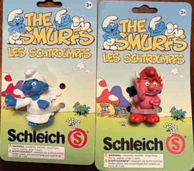 Vintage Schleich SMURF ANGEL & LITTLE DEVIL PVC Figures In Original Packages