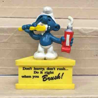 Smurf-A-Gram Vintage Rare Figure on Sign Brush Your Teeth Smurf Dental Message