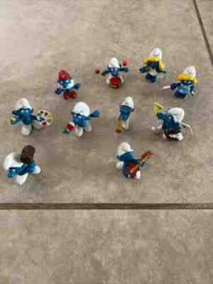 Vintage Smurf Figurines Peyo Schleich Lot of 10