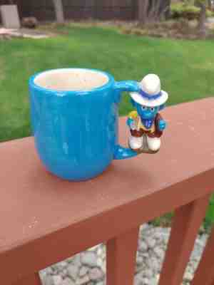 Vintage child's mug cup Smurfs with a frog in the bottom Pottery