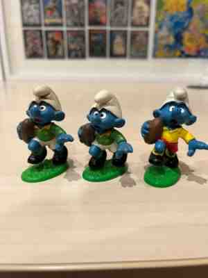Rare Rugby Smurfs 2x South African Springbok and 1x regular Rugby Smurf 1980