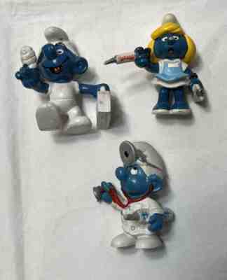 Vintage Smurf Smurfette Doctor Nurse Medical PVC Figure Peyo Schleich Lot 1980