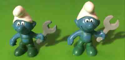 SMURF MECHANIC VARIANTS GREEN OVERALLS WRENCH 20012 FIGURE W GERMANY & Hong Kong