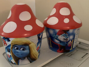 LOT 2 Smurf's Menchie's 2013 Girl And Papa Smurf Covered Containers