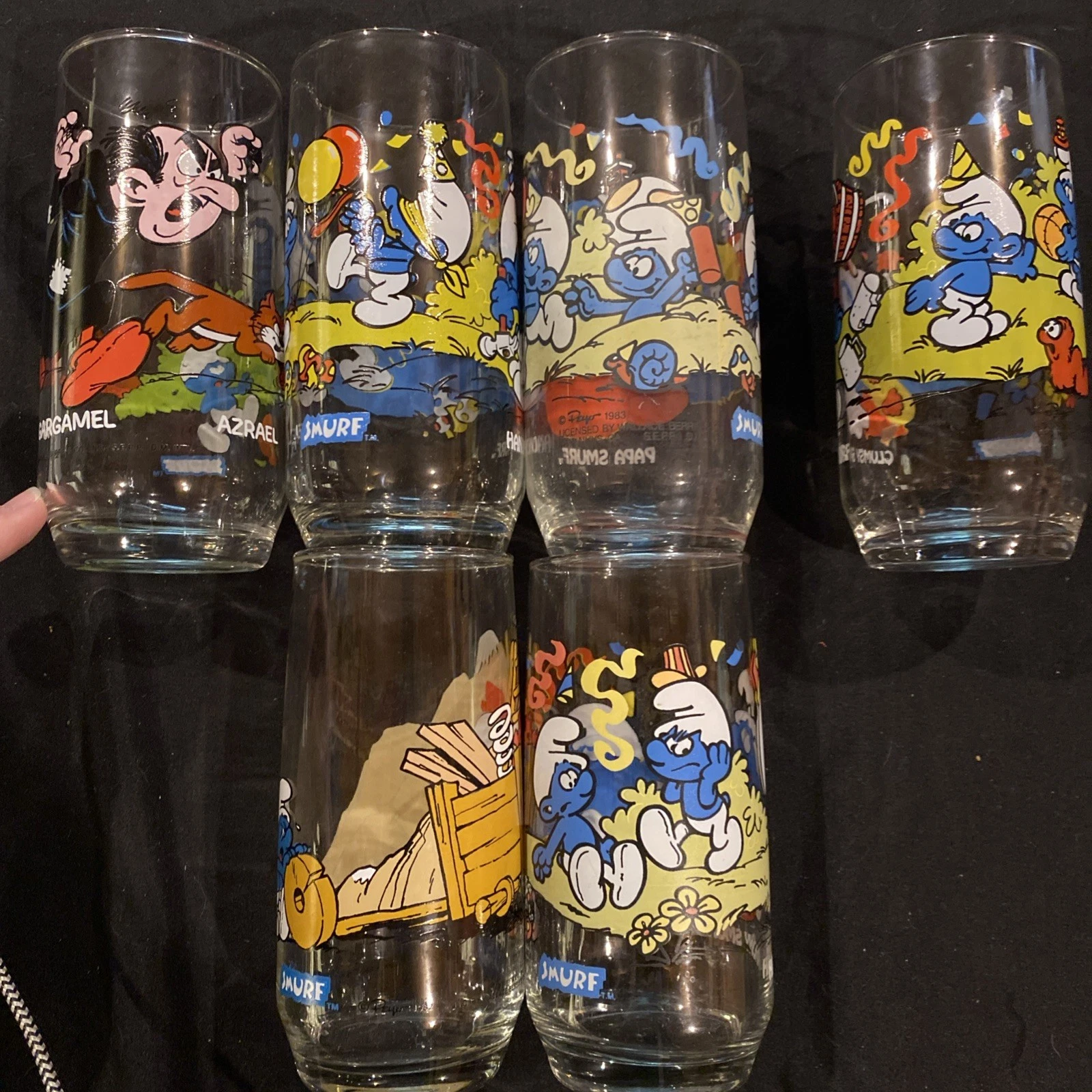 Smurfs Vintage Set Of 6 Drinking Glasses 1982-1983 By Peyo 16 Oz 6" Cartoon #E