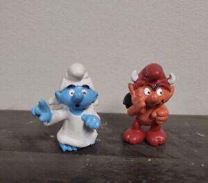 Vintage Pair 1988 Angel and Devil Peyo Schleich Smurfs