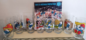 1982 Smurf Hardees Pepsi  glasses Collectible Glasses by Peyo Set of 8