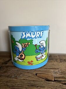 Vtg Large Ohio Art Metal Peyo 1982 SMURF DRUM w/ Instrument Trumpet Cymbals Rare