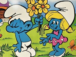 SMURFS Folding TV Tray Papa Smurf Bashful and Smurfette Vintage 1980s 17 x 12