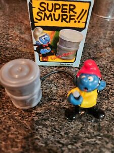 Smurfs Fireman Super Smurf with Fire Hose Tank 40216 Firefighter Vintage Figure