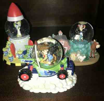 3 Toy Story lot Snow Globe Disney Pixar Toe Dome Figure Woody Race Car Jessie