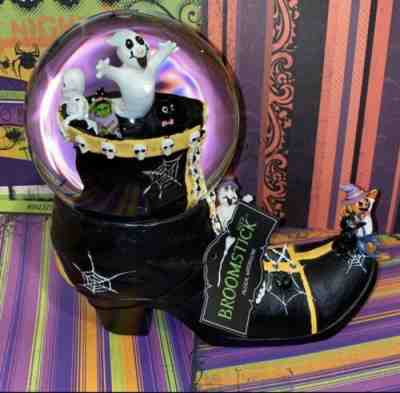 Rare BROOMSTICK Large Halloween Witch Boot Musical Snow Globe Water-Globe New