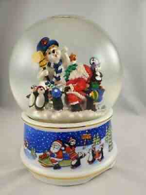 P. Buckley Moss Musical Snow Globe Frosty Snowman Santa Animated Swirl HTF Rare