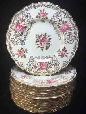 (12) Spode for TIFFANY & CO Pink Roses & Gold 9.375