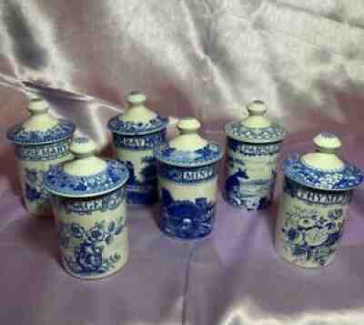 Six (6) Spice Jars w lids by Spode, Blue Room Collection, Beautiful Collection